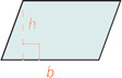 A parallelogram has bottom base b has height h perpendicular between top and bottom bases.