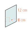A parallelogram has right base 12 centimeters and height 8 centimeters from left to right.