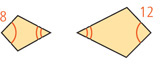 Two kites have two pairs of congruent angles, with short sides measuring 8 and 12, respectively.