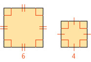 Two squares have sides measuring 6 and 4, respectively.