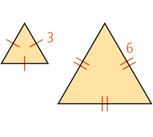 Two triangles have sides measuring 3 and 6, respectively.