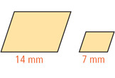 Two parallelograms have bases measuring 14 millimeters and 7 millimeters, respectively.