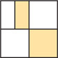 A square is divided into four equal parts, one shaded. The opposite part is divided in half, with one half shaded.