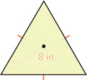 A triangle with congruent sides has radius 8 inches.