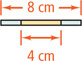 A ruler 8 centimeters long has a yellow region 4 centimeters long.