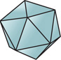 A polyhedron has triangular faces, with nine visible at the front.