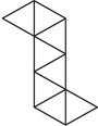 A net has eight triangular faces, six interlocked in a column in the center, with one pointing left from the top triangle and one pointing right from the bottom triangle.