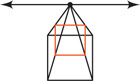 The square has a smaller square drawn with vertices on the lines leading from the vertices of the large square to the point on the line.