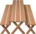 A drawing of a picnic table shows its side and top faces.