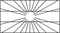 A figure is a rectangle divided into three congruent horizontal rectangles, with diagonal lines extending from the larger rectangle to the center, forming a circle in the center.