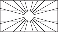 A figure is a rectangle divided into three congruent horizontal rectangles, with diagonal lines extending from the larger rectangle to the center, forming a circle in the center.