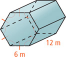 A prism has regular hexagonal bases with sides of 6 meters, with height 12 meters between them.