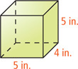 A prism has rectangular bases with length 5 inches and width 4 inches with height 5 inches between them.