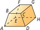 A prism has trapezoidal face ABCD at the front and trapezoidal face EFGH at the back, connected by four rectangular faces.