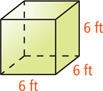 A prism has square bases with sides of 6 feet with height 6 feet between them.