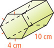 A prism has regular hexagonal bases with sides of 4 centimeters, with height 10 centimeters between them.