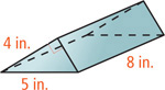 A prism has right-triangular bases with a leg 4 inches and hypotenuse 5 inches, with height 8 inches between them.