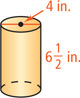A cylinder has bases with diameter 4 inches, with height 6½ inches between them.