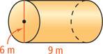 A cylinder has bases with diameter 6 meters, with height 9 meters between them.