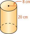 A cylinder has bases with radius 8 centimeters, with height 20 centimeters between them.