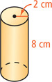 A cylinder has bases with radius 2 centimeters, with height 8 centimeters between them.
