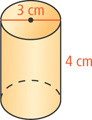 A cylinder has bases with diameter 3 centimeters, with height 4 centimeters between them.