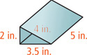 A prism has triangular bases with sides measuring 2 inches, 3.5 inches, and 4 inches, with height 5 inches between them.