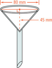 Filter paper forms a cone with base diameter 80 millimeters and height 45 millimeters.