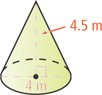 A cone has height 4.5 meters and base diameter 4 meters.