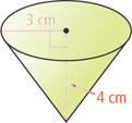 A cone has height 4 centimeters and base radius 3 centimeters.