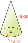 A cone has slant height 18 centimeters and base diameter 12 centimeters.