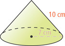 A cone has slant height 10 centimeters and base radius 7 centimeters.