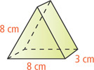 A prism has height 3 centimeters and triangular bases with two sides 8 centimeters.