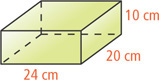 A rectangular prism has length 24 centimeters, width 20 centimeters, and height 10 centimeters.
