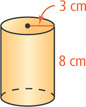 A right cylinder has height 8 centimeters and base radius 3 centimeters.