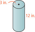 A right cylinder has height 12 inches and base radius 3 inches.