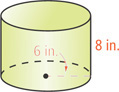 A right cylinder has height 8 inches and base radius 6 inches.