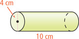A right cylinder has height 10 centimeters and base diameter 4 centimeters.