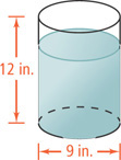 A cylindrical water tank has height 12 inches and diameter 9 inches.