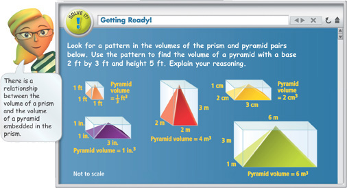 A Solve It problem demonstrates finding volumes of pyramids.