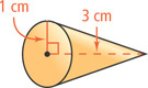 A cone has height 3 centimeters and base radius 1 centimeter.