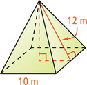 A pyramid has slant height 12 meters and base edges 10 meters.