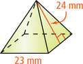A pyramid has slant height 24 millimeters and base edges 23 millimeters.