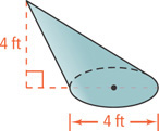 An oblique cone has height 4 feet and base diameter 4 feet.
