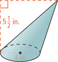 An oblique cone has height 5½ inches and base diameter 4 inches.