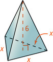 A pyramid has height measuring 6 and triangular base with each edge measuring x.