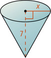 A cone has height measuring 7 and base radius measuring x.