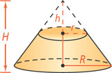 A cone of height H and base radius R is divided by plane parallel to the base with radius r, has height h from the vertex.