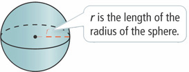 A sphere has line r from the center to one side. R is the length of the radius of the sphere.