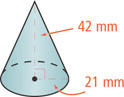 A cone has height 42 millimeters and base radius 21 millimeters.